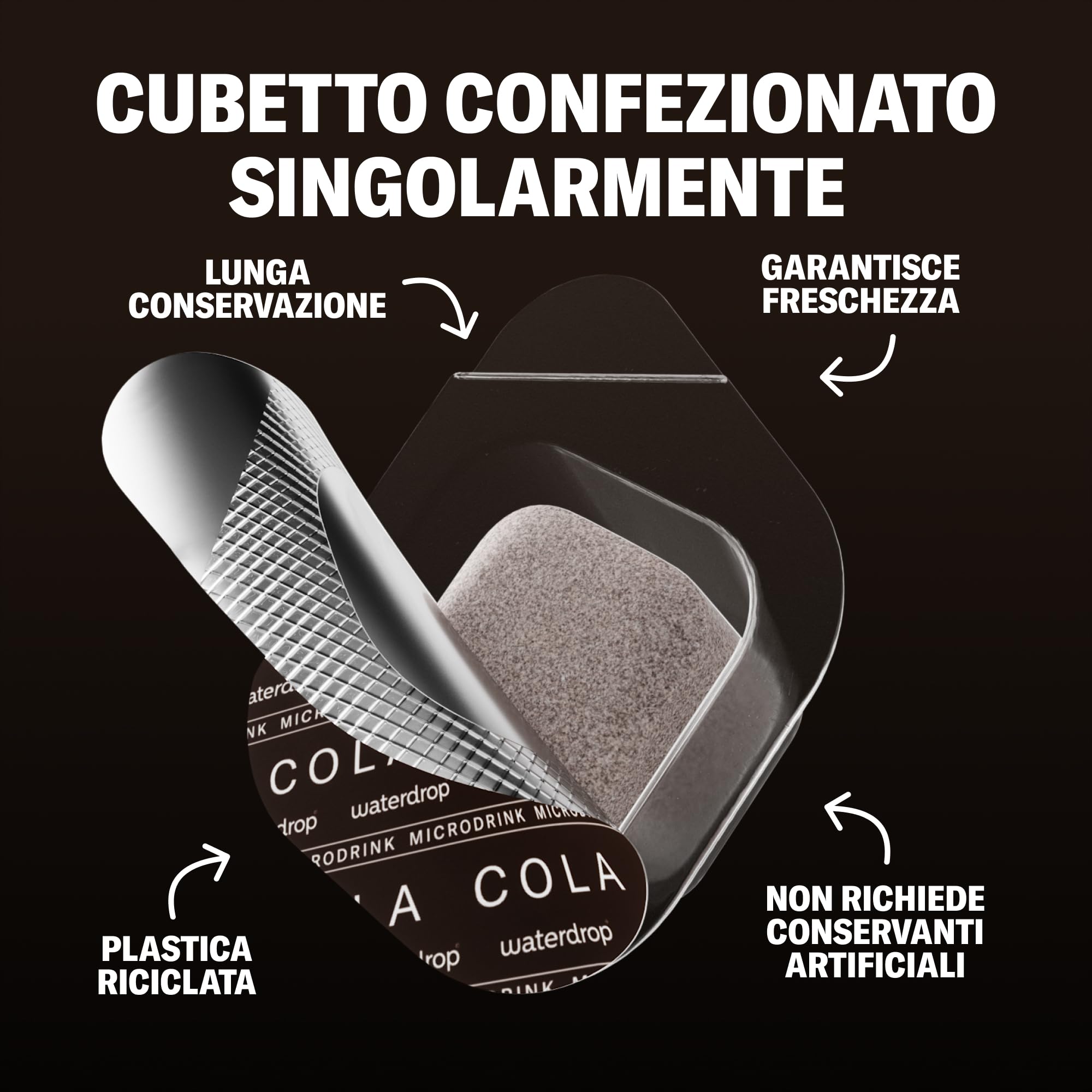 waterdrop® Cola Nuova Ricetta - Bevanda senza zucchero - 36 cubi per acqua naturale o frizzante - Gusto cola classico, fresco e leggero - Zero calorie, con vitamine - Alternativa alle bibite gassate