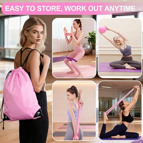 Miniatura 6 de Kit de pilates para mujer, equipo de pilates con círculo mágico de 13 pulgadas, anillo de pilates y juego de pelota con 5 bandas de fuerza, cinturón