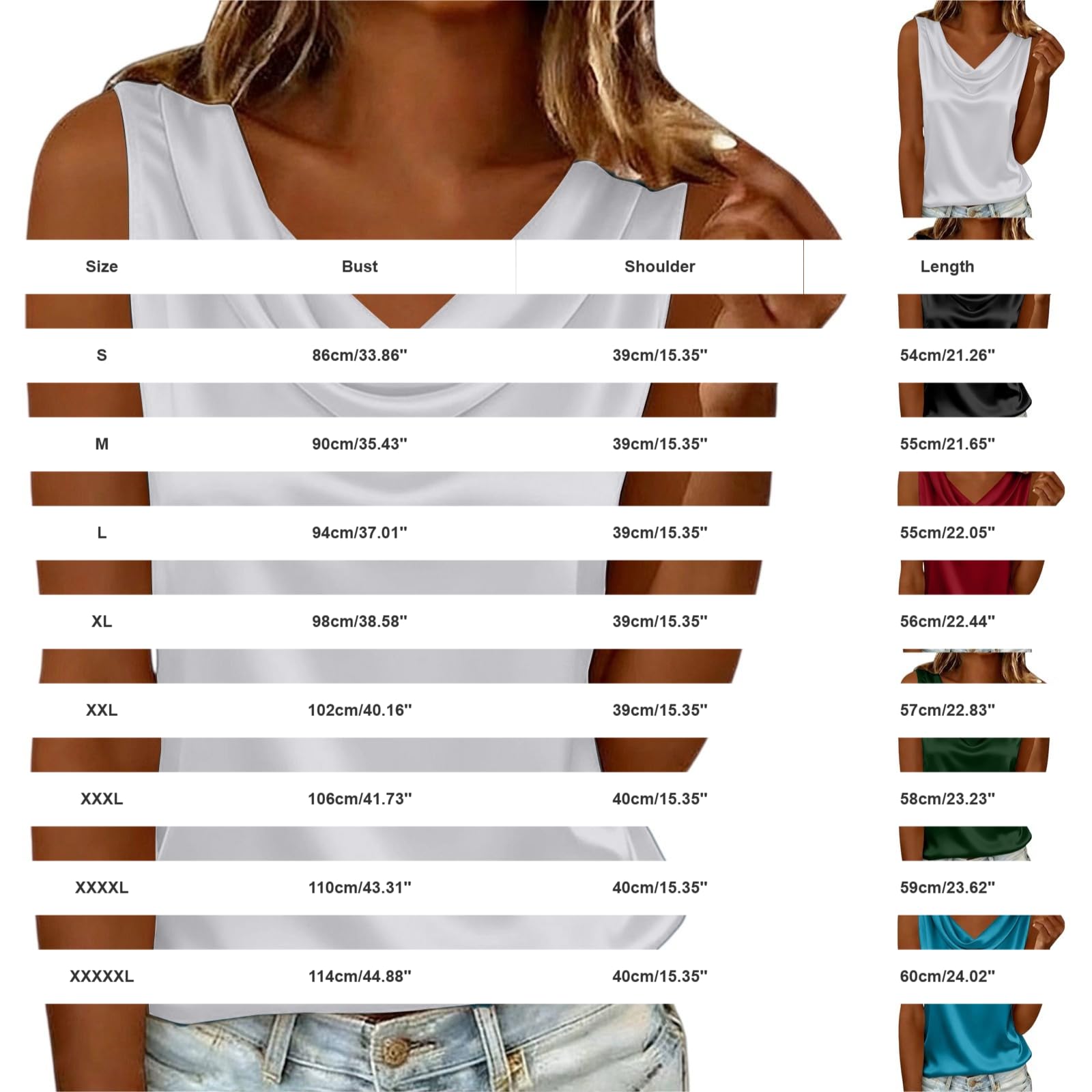 Camiseta sin mangas de satén de color liso con cuello alto para mujer