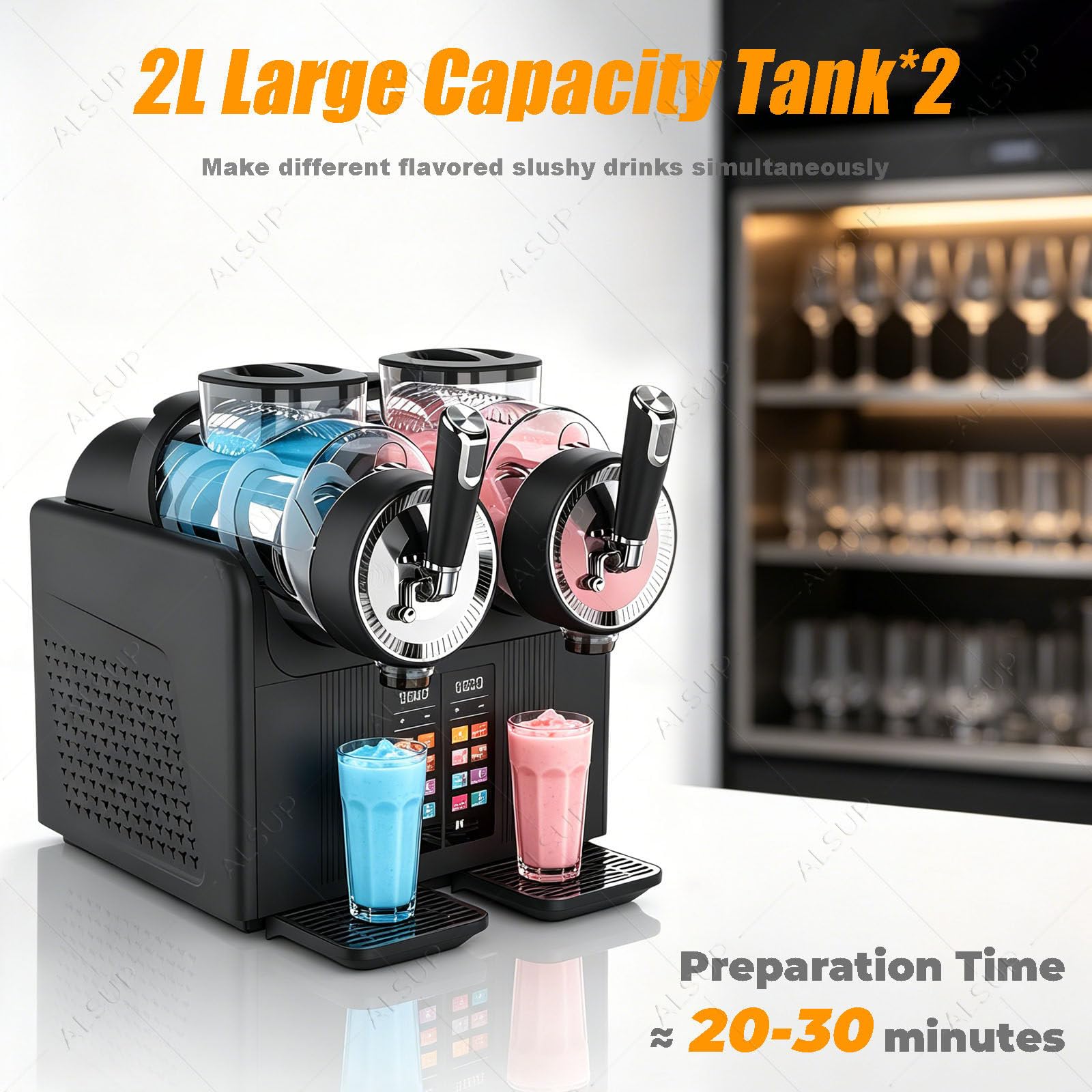 Macchina Per Granite Professionale 2x2L, Granitore Per Bevande Ghiacciate Con Doppia Testa, 7 Modalità Automatiche, Display Touch Screen, Senza Ghiaccio, Per Bar, Ristoranti, Eventi E Feste Black