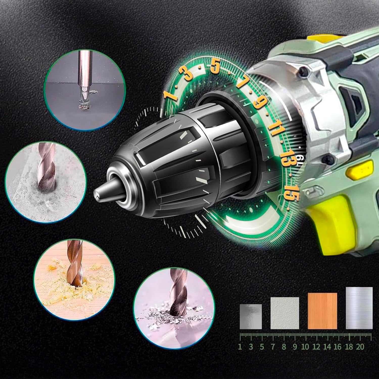 Avilia Set Trapano Avvitatore a Percussione 20V con 13 Accessori - 2 Velocità, Batteria 2Ah, Mirino LED - Ideale per Fai Da Te e Lavori Professionali