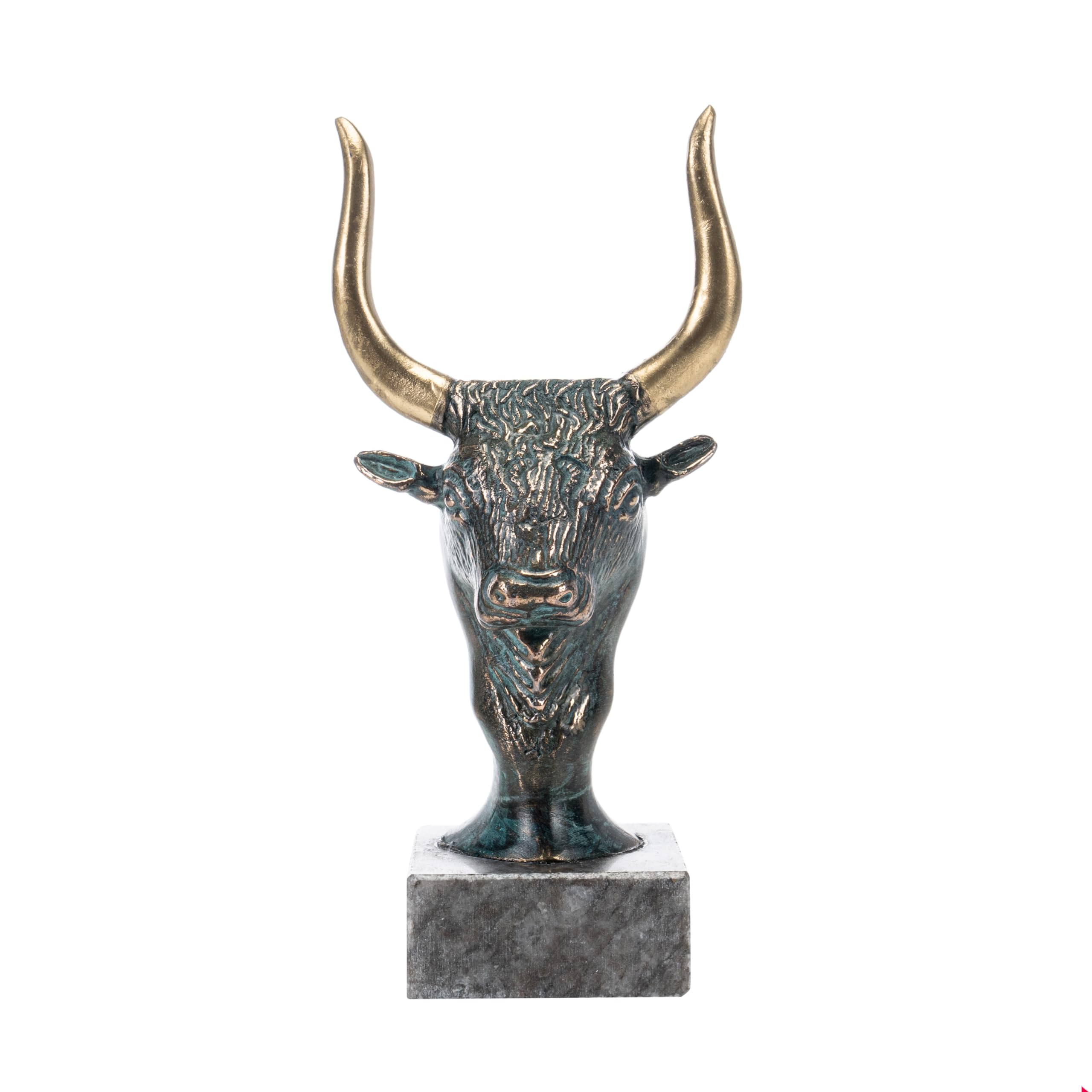 Minoan Minotaur Ancient Greek Mythology Head Bull Statue Bronze Figurine with Marble Base 5.5 inches (14 cm)