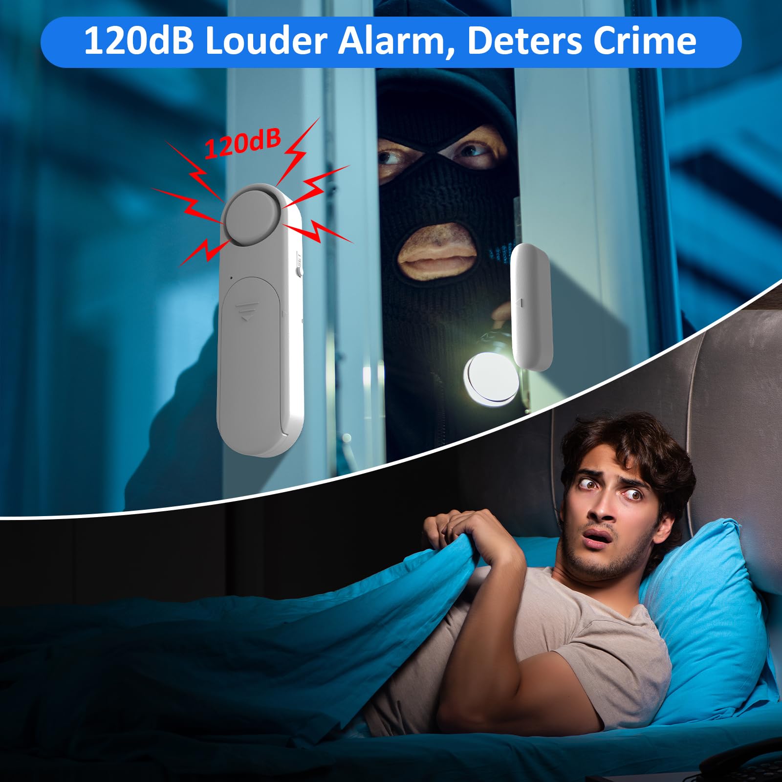 Alarma de puerta cuando se abre (paquete de 5), sensor de apertura de puerta y ventana de 120 dB para seguridad del hogar/seguridad de los niños/seguridad de la piscina, sensor de apertura de puerta
