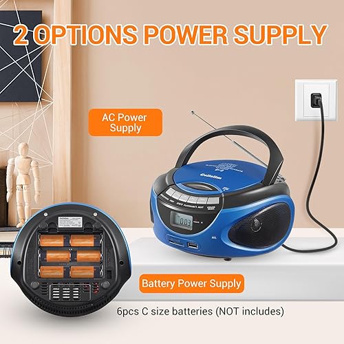 Miniatura 2 de Reproductor de CD Boombox, reproductor de CD portátil Gelielim con Bluetooth, radio AM FM, CD Boombox compatible con USB, SD, MMC, entrada auxiliar