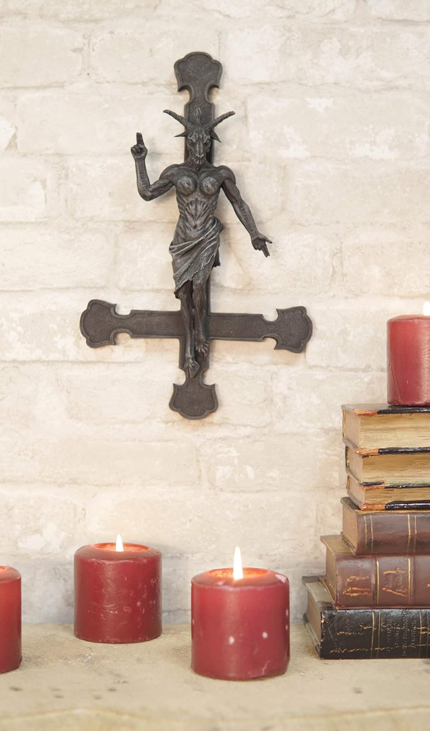 Ebros Sabbatic Goat Of Mendes Samael Lilith Baphomet On Inverted Cross Hanging Wall Decor Plaque 12.25"High LaVeyan Symbol Solve Et Coagula Crucifix Altar Accent