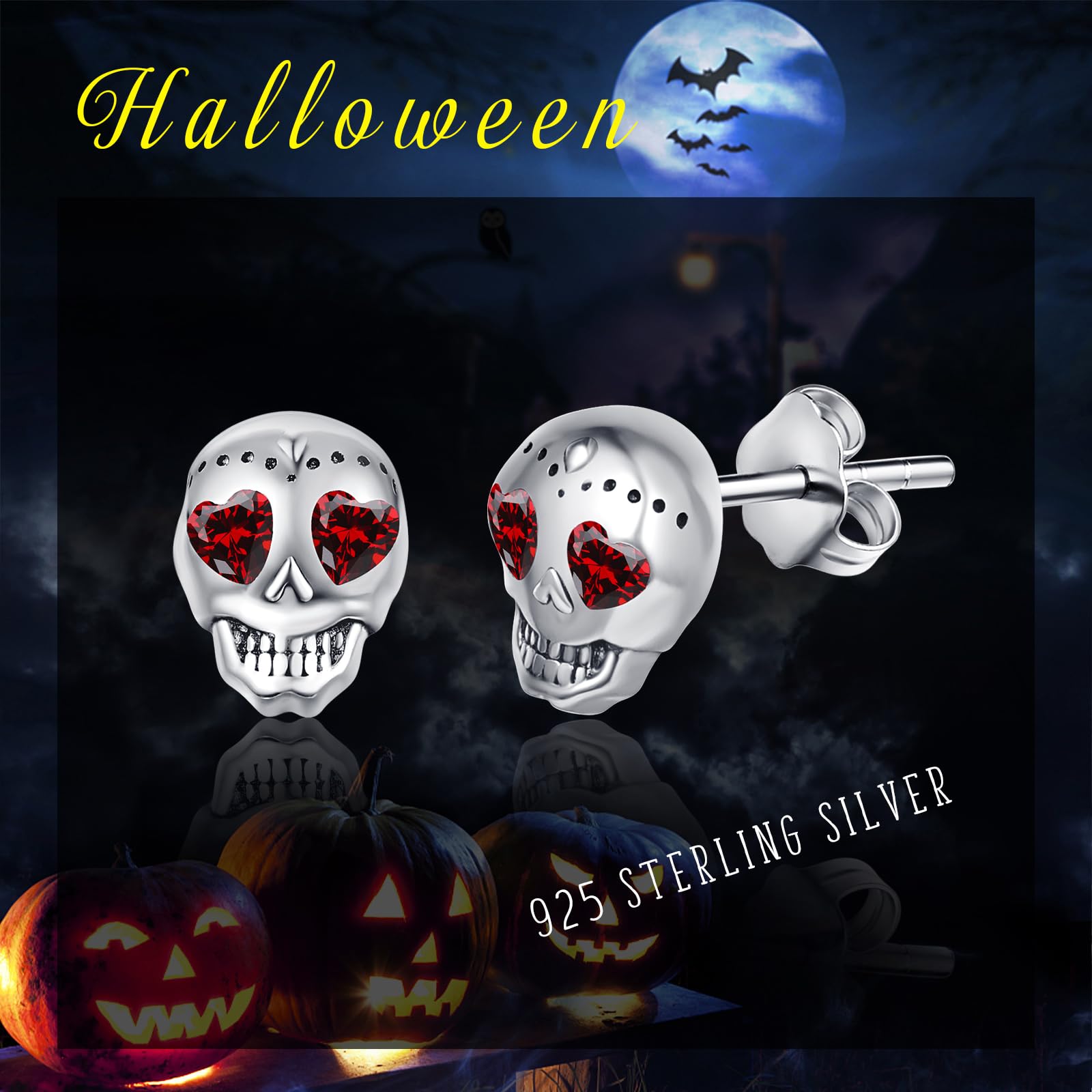Orecchini a forma di teschio, in argento Sterling 925, per Halloween, piccoli orecchini a forma di teschio per ragazze, uomini, figlio, adolescenti, Argento sterling