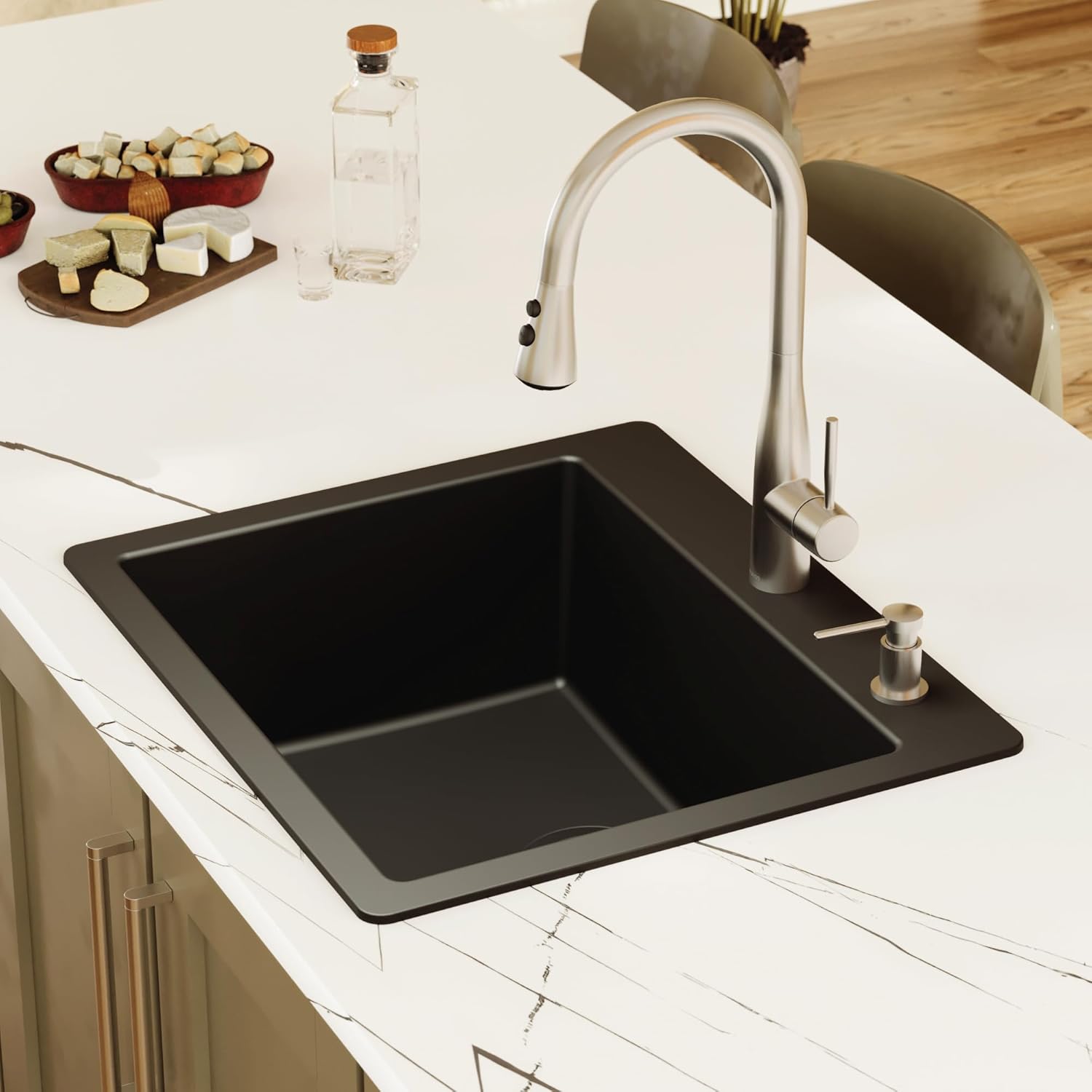 Karran QT-820 Top Mount 25 in. Single Bowl Quartz Kitchen Sink in Black