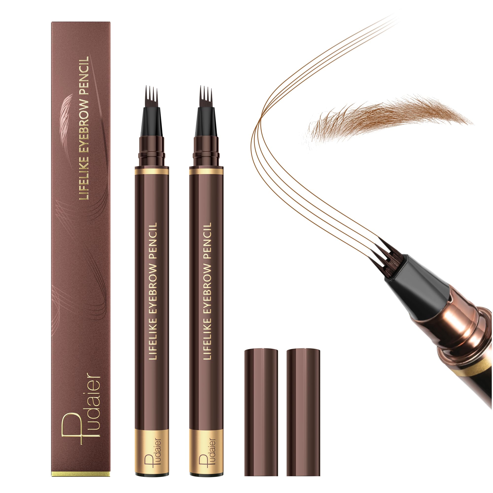 Photo 1 of 2 Pack Eyebrow Pen, Waterproof Microblading Eyebrow Pencil, 4 Tip Precise Eye Brow Makeup Pen for Women to Effortlessly Create Hair Like Natural Brows, Non Dry Out and Last All Day (Natural Brown)