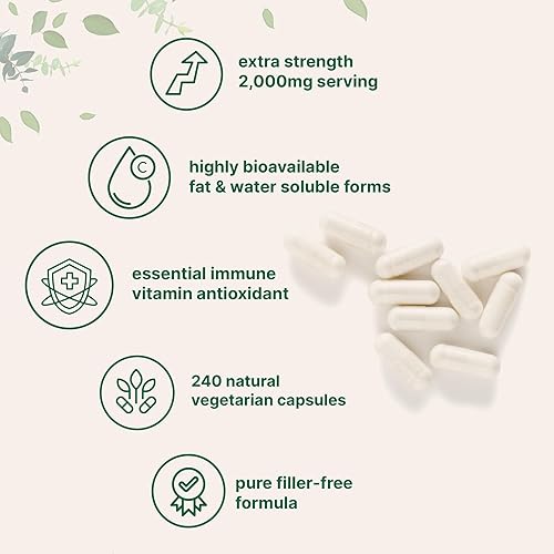 Miniatura 3 de Vitamina C pura de 2,000 mg, 240 cápsulas vegetales  Formas solubles en grasa y agua altamente biodisponibles  Potencia máxima  Suplemento