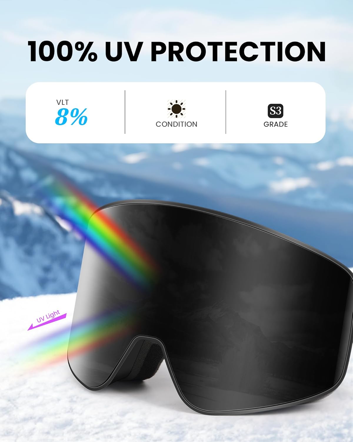 SNOWER Ski Goggles, Interchangeable Lens Anti-Fog Snow Goggles, UV Protection, OTG HD Snowboard Goggles for Men Women Adult