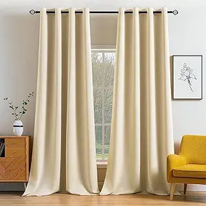 MIULEE Room Darkening Curtains Thermal Insulated Drapes Solid Window Treatment Set Grommet Top Light Blocking Blackout Curtain for Living Room/Bedroom 2 Panels 52 x 96 inch Cream Beige