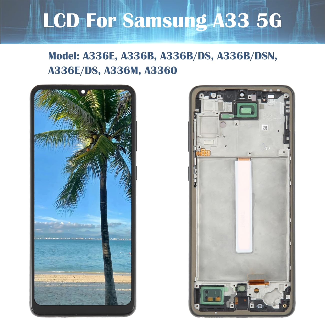 H&LYCYJ Original Display Bildschirm für Samsung Galaxy A33 5G OLED A336E A336B A336B/DS LCD Bildschirm Ersatz Assembly kit（Schwarz mit Rahmen,Fingerabdruckunterstützung