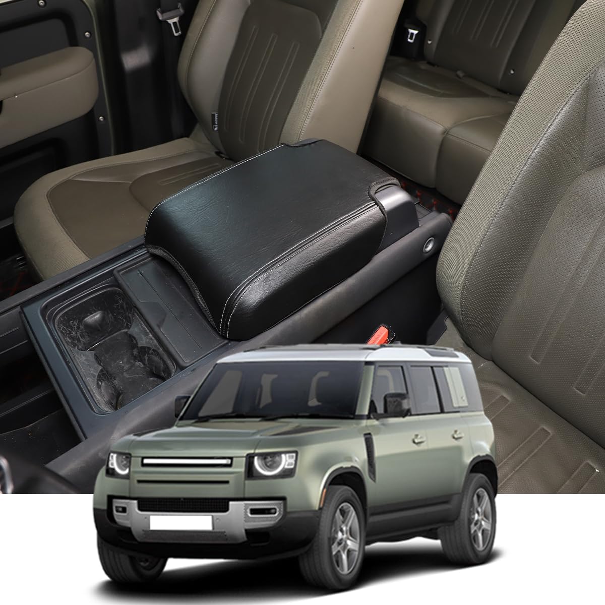 Car Armrest Box Pad Compatible with Land Rover Defender 90 110 130 2020-2024 Car Center Armrest Cover，Black Leather Console lid Protector, Anti-Scratch Interior Accessories (Style B)