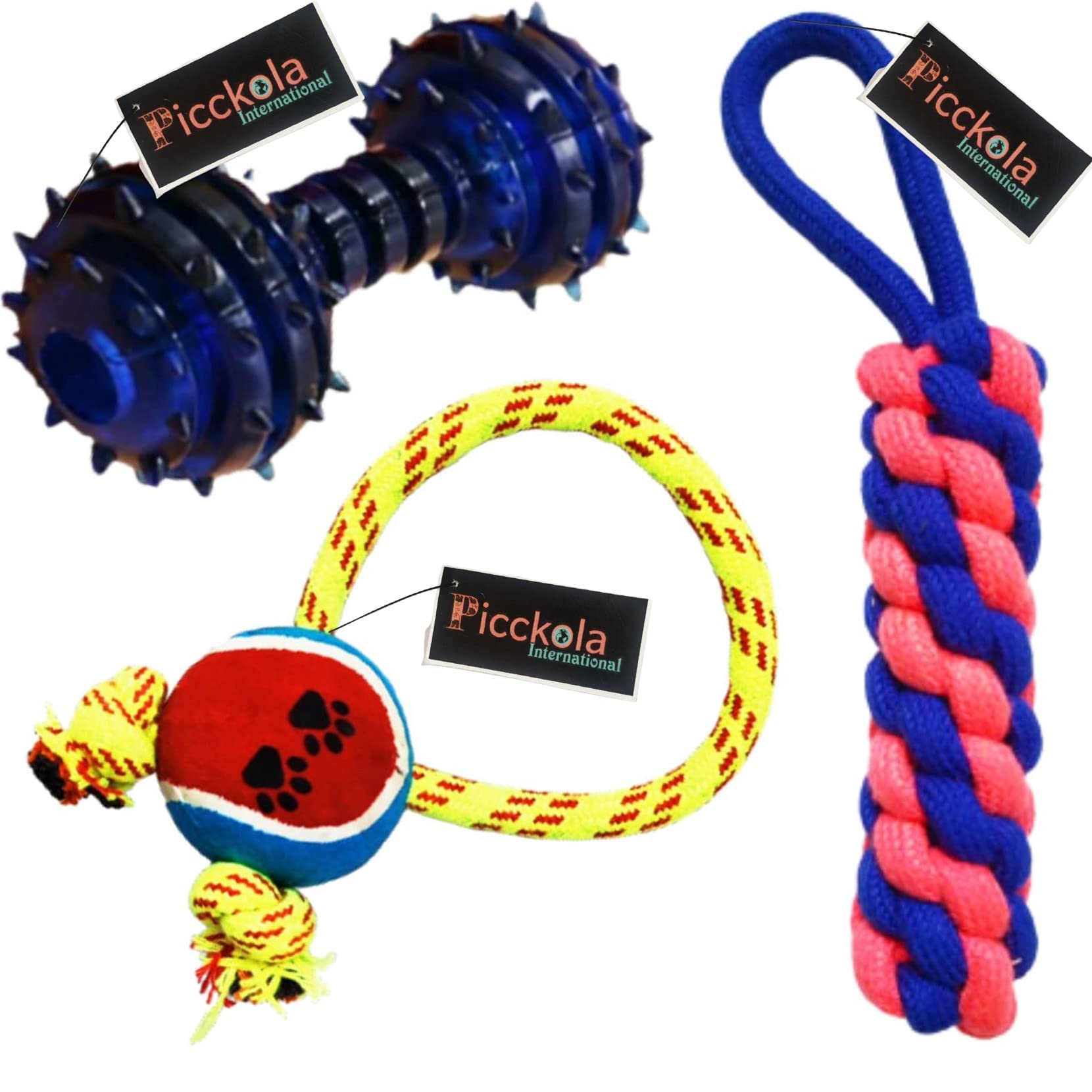 Picckola International Combo of 3 Durable Cotton + Rubber Toys Pet Teething Cleaning Chewing Biting Knotted Chew Toys for Small Puppy -100% Natural & Safe (Combo of 3 Color May Vary) (B093DSFKT1) Amazon Price History, Amazon Price Tracker