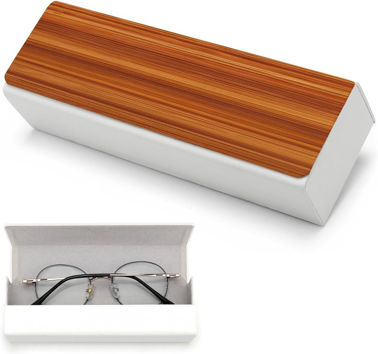 Wood Grain Glasses Cases with Magnetic Closure&Cleaning Cloth Hard Shell Eyeglasses Case Leather Eyeglass Cases Exquisite Sunglasses Case Ultra-Light Eyeglass Box image 5