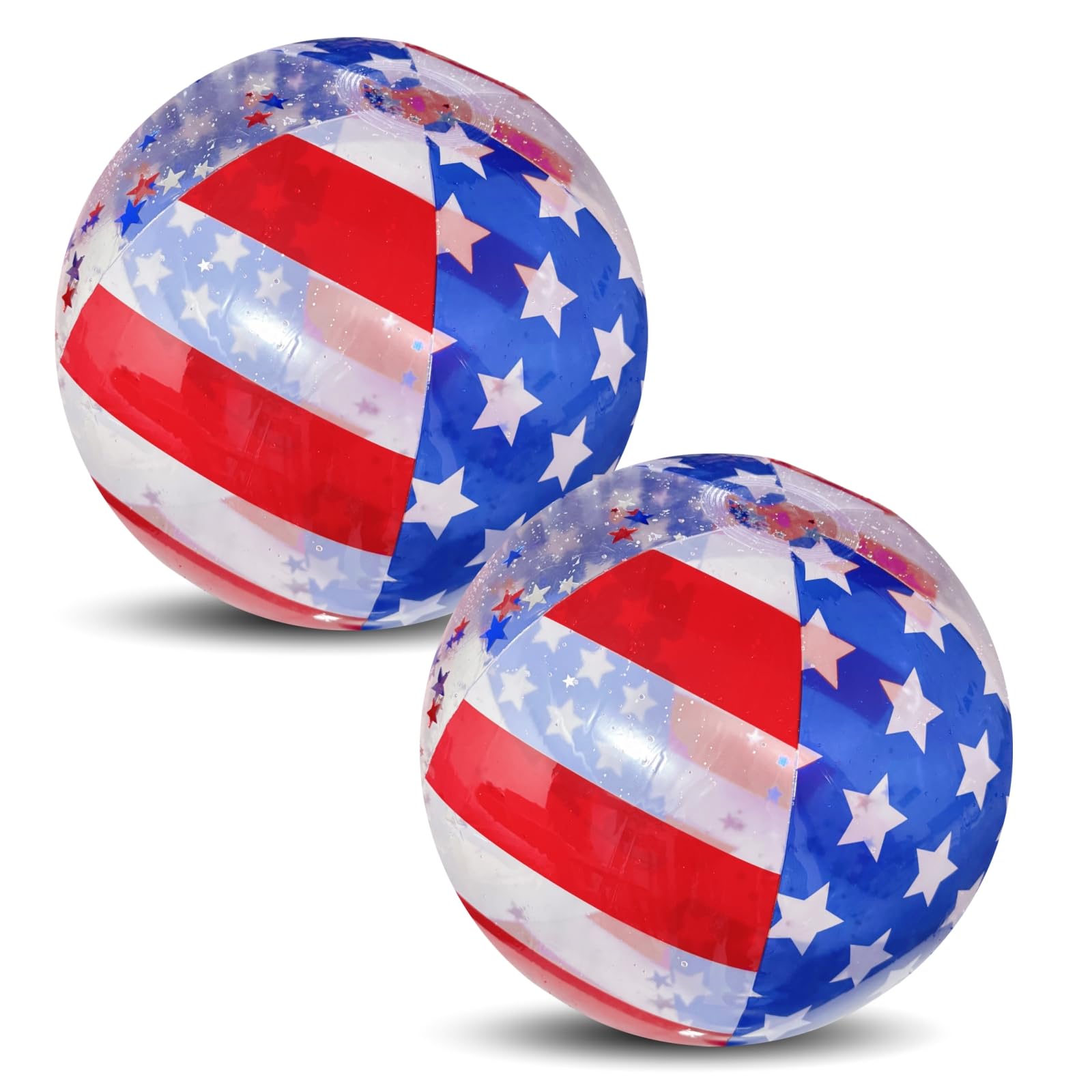 Sean's Choice 2 Pack Patriotic Beach Balls 20 Inch Inflatable Ball Filled with Stars Confetti 4th of July Summer Inflatable Swimming Pool Party Supply