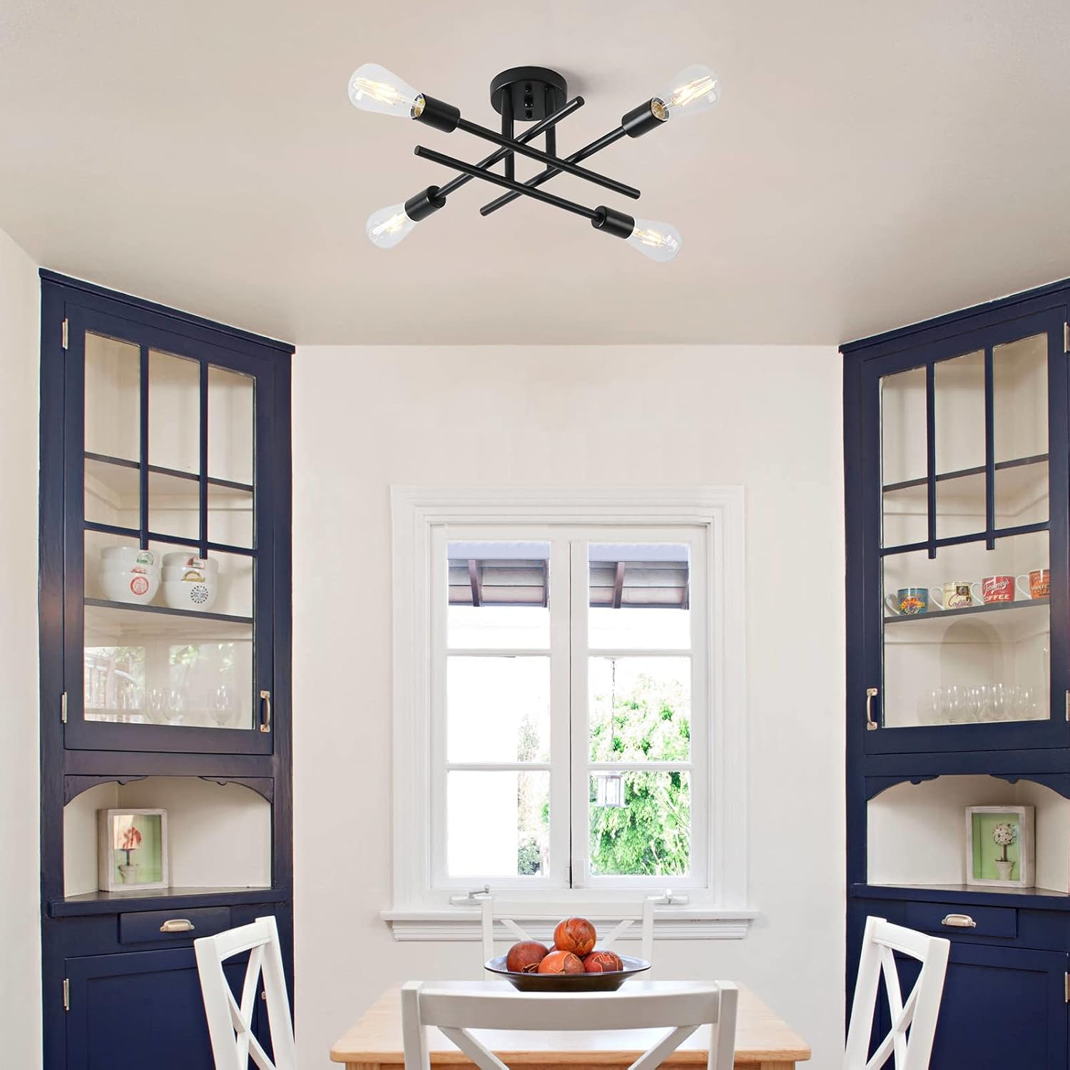 Super Deal Product Dining Room Light Fixtures Hanging Chandelier Matte Black Mid Century Modern Ceiling Lamp Semi Flush Kitchen Lighting 4-Light Mid Century Pendant Light Black Friday 🔥 Dining Room Light Fixtures Hanging Chandelier Matte Black Mid Century Modern Ceiling Lamp Semi Flush Kitchen Lighting 4-Light Mid Century Pendant Light