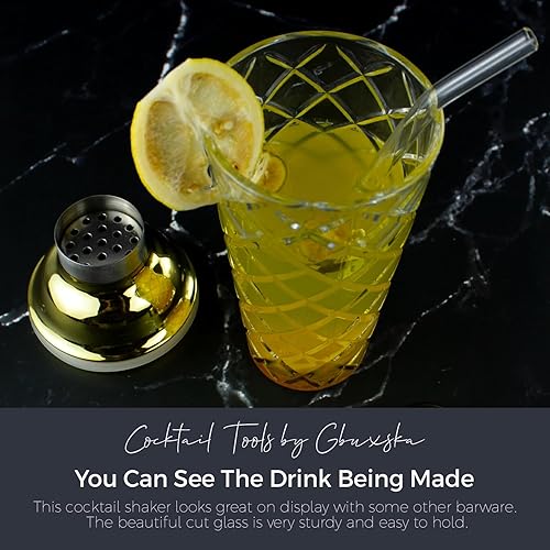 Miniatura 5 de Gbuxska Kit de coctelera de cristal, 14.2 onzas, juego de cóctel Martini con tapa de acero metálico a prueba de fugas y colador para uso doméstico y