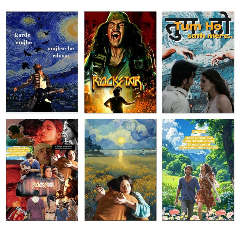 Image of Fit-in Trends Rockstar A4 Posters (Set of 6) Ranbir Kapoor Bollywood Movie Rockstar Posters for Bedroom, Living Room, Hostel