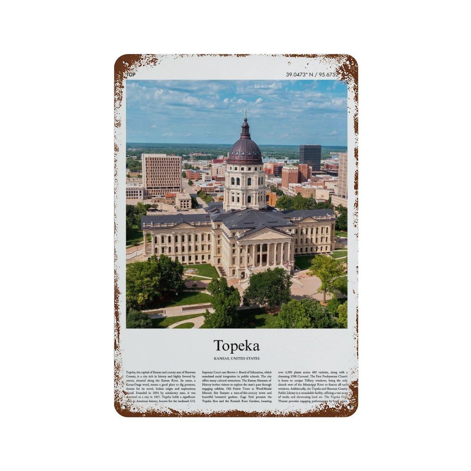 xiaoxiaoshen Topeka Kansas, United States, USA City Scenery Wall Decor Art Metal Tin Poster Modern Home Decor Art Home Bar Shop Decorations Vintage Sign 30x20cm