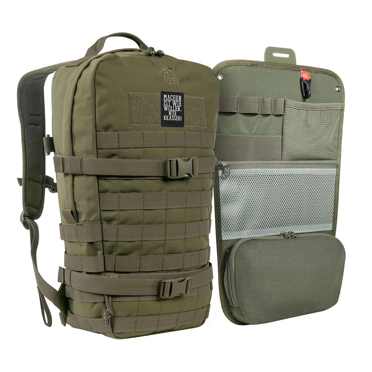 TACWRK x Tasmanian Tiger TT Essential Pack L + TT organizer panel gumowy patch - pakiet 15 litrów plecak + organizer + gumowa łatka, oliwkowy