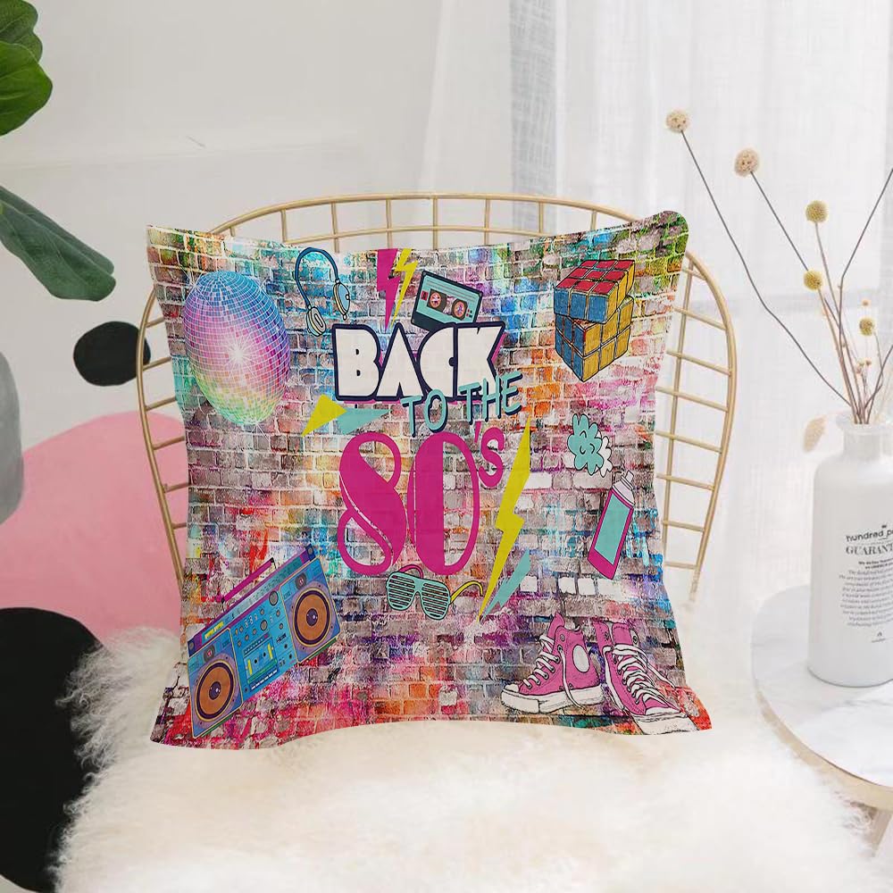 Hyosxw Pink Back To 80S Themed Party Decorations Ba - A10 Cushion Cover,Throw Pillow Case Home Decorative For Living Room Bedroom Sofa Chair 18X18 Inch,Pink Back To 80S Themed Party Decorations Banner Photo Studio Booth Background,Pillowcase 45X45cm