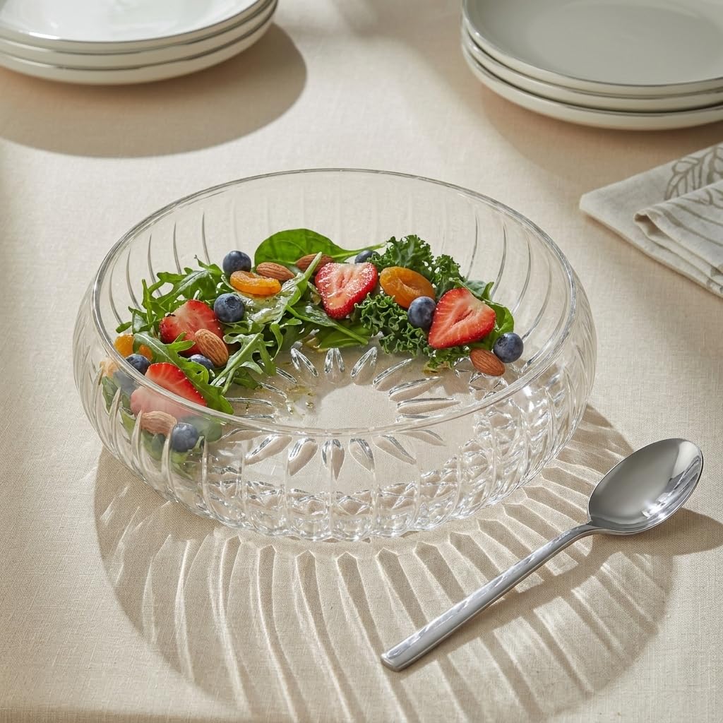Deconox El Yapımı Büyük Boy Cam Salata Kasesi -%100 Üfleme Cam Sanatı Dekoratif Çerezlik ve Meyvelik - 24 cm