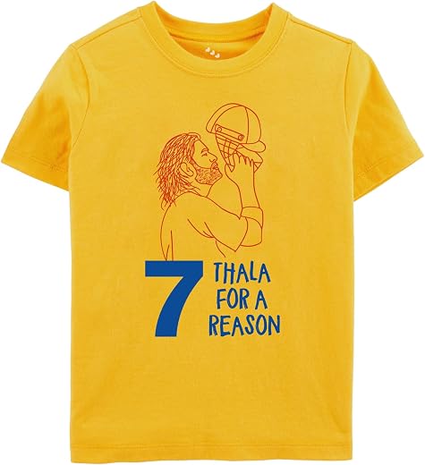 Zeezeezoo Thala for a Reason Kids Dhoni Fan Tshirt Jersey, Yellow, 1-4 Years, Cotton