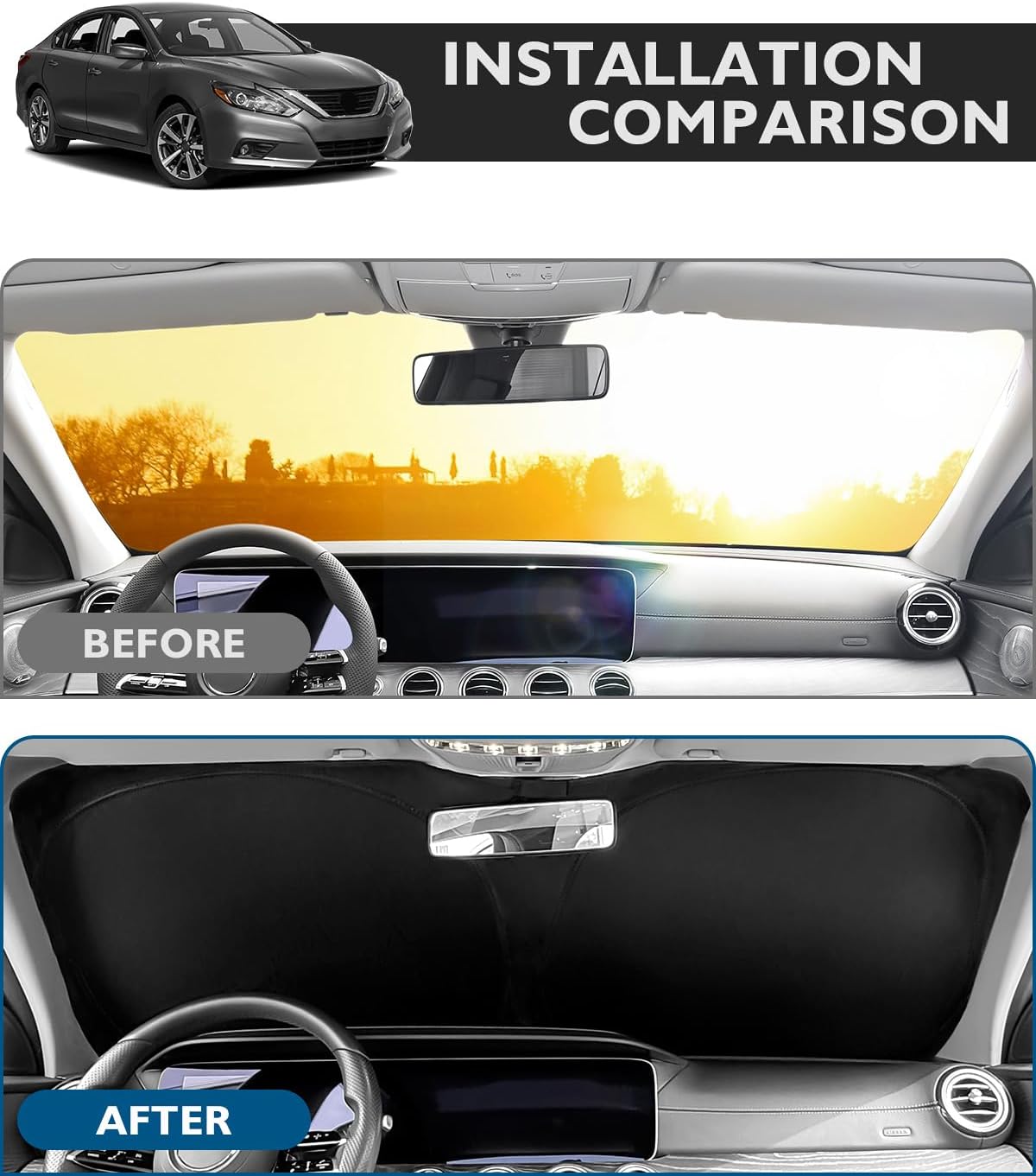 BIBLOZ Car Windshield Sun Shade for Nissan Altima 2013-2018, S, SR, SV, SL Accessories Foldable Car Sunshade Front Windshield Sun Visor PET Reflective Material image 2