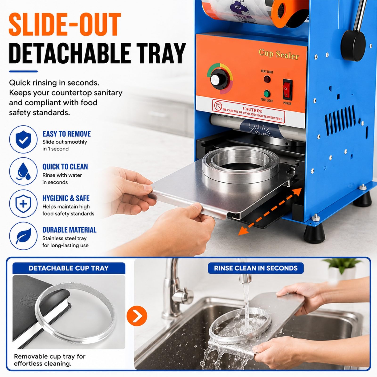 Machine à Sceller Gobelet Manuelle Compacte, Soudeuse Boba en Acier pour Diamètre 72/78/90/95mm, Operculeuse de Boisson Portable pour Food Truck et Commerce Ambulant(19cm(7.4 in))