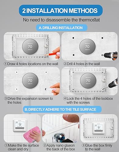 Miniatura 10 de Caja de bloqueo de termostato transparente con llave, cubierta de termostato con cerradura, caja de bloqueo de termostato de CA, caja de bloqueo