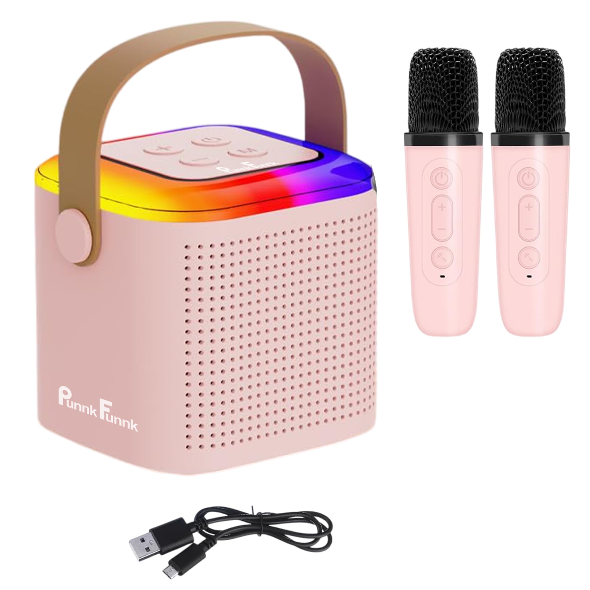 PunnkFunnk Kids Adults with Wireless Mics Portable Karaoke Bluetooth Speaker & Dynamic Lights Birthday Gift for Girls, Boys & Toddlers Ages 4,5,6,7,8,9,10,12+ Year Old Home Outdoor Travel (Pink)-image-6