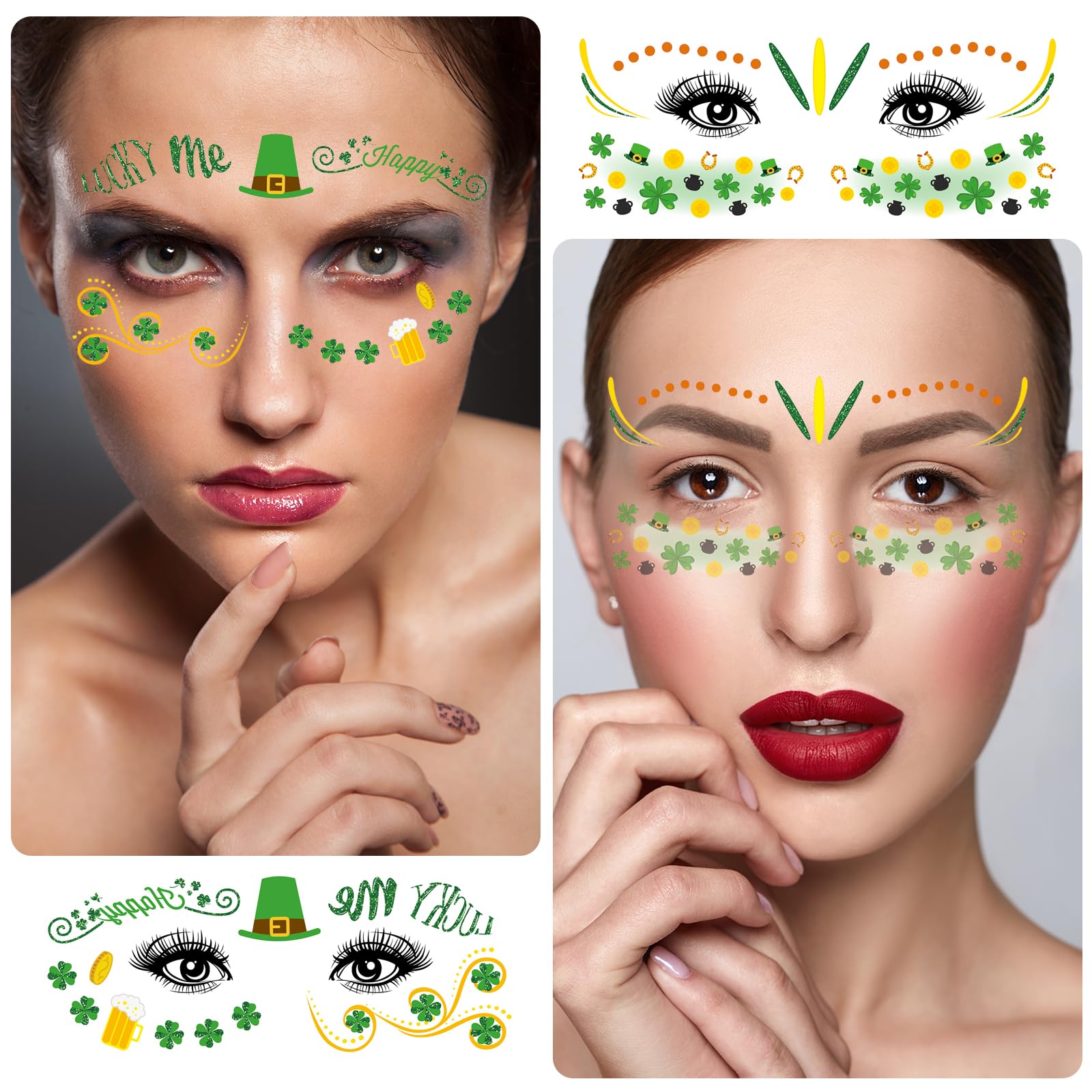 10 Pcs St Patricks Day Tattoos, St Patricks Day Shamrock Tattoo Face Stickers St. Patrick's Day Temporary Clover Tattoos Sticker, Irish Green Party Face Art Stickers for Party (St. Patrick's, 10pcs) - Image 3