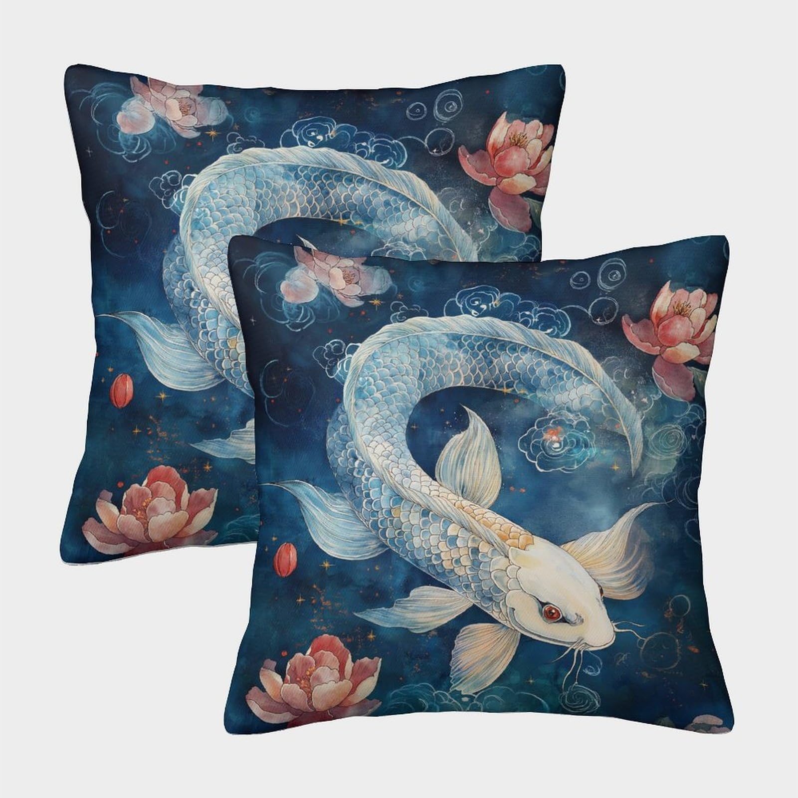 kaiyun 2 Pack Koi, Starry Night Sky, Flowers,Anime 3D Image Printed Single-sided Cushion Cover 45x45cm