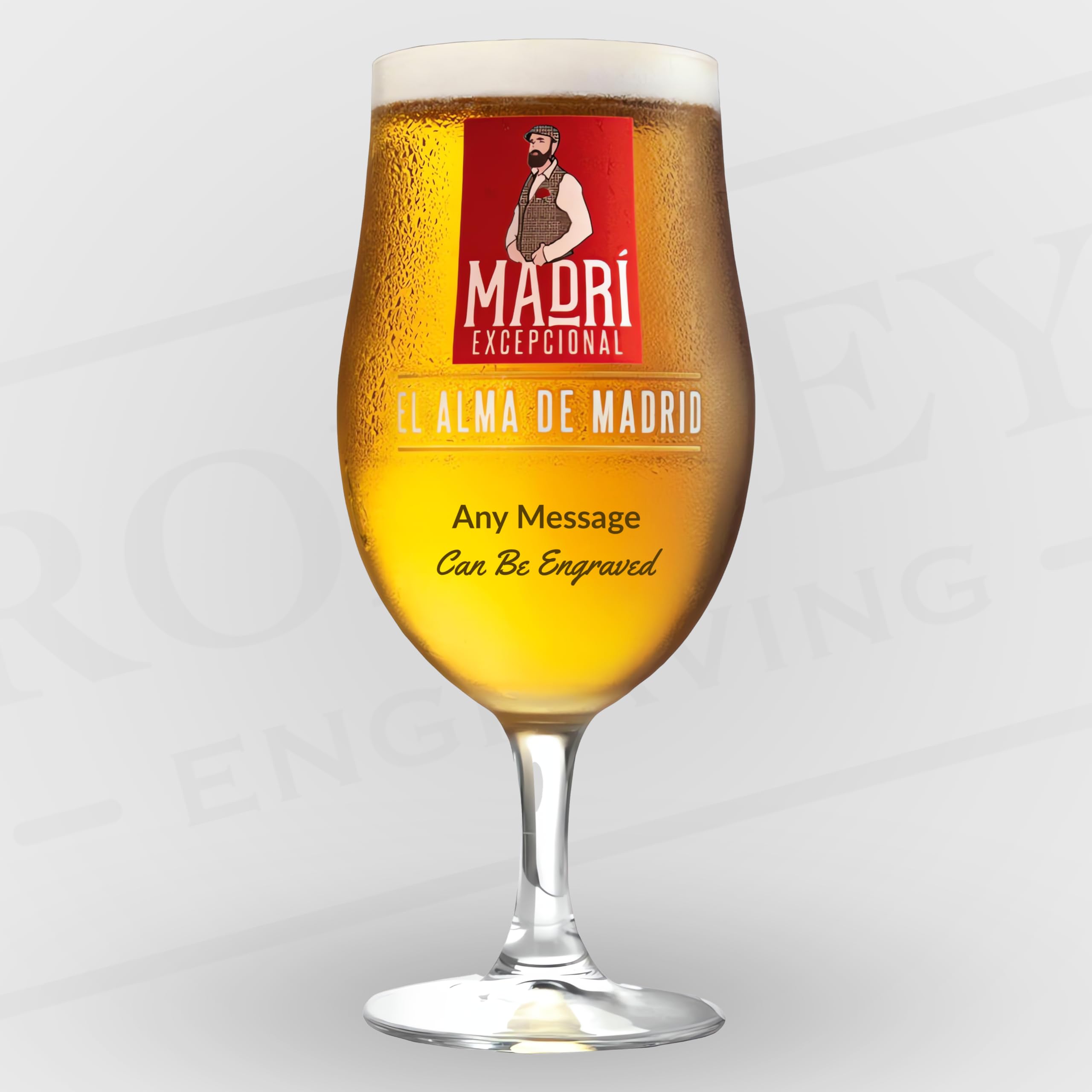 Personalised Madri Excepcional Glass Pint Beer Lager Glass Engraved with Any Message or Name | Gift for Birthday, Father's Day, Anniversary