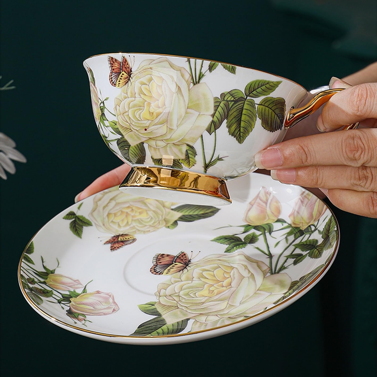 Zestaw spodków z europejskiej porcelany kostnej, zestaw spodków 2, zestaw popołudniowej herbaty, nowe pudełko prezentowe z porcelany kostnej do domu, kuchni, biura (H-5)