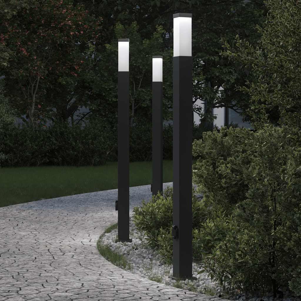 vidaXL Słupki oświetleniowe z gniazdem 3 szt. 110 cm, czarne, IP44