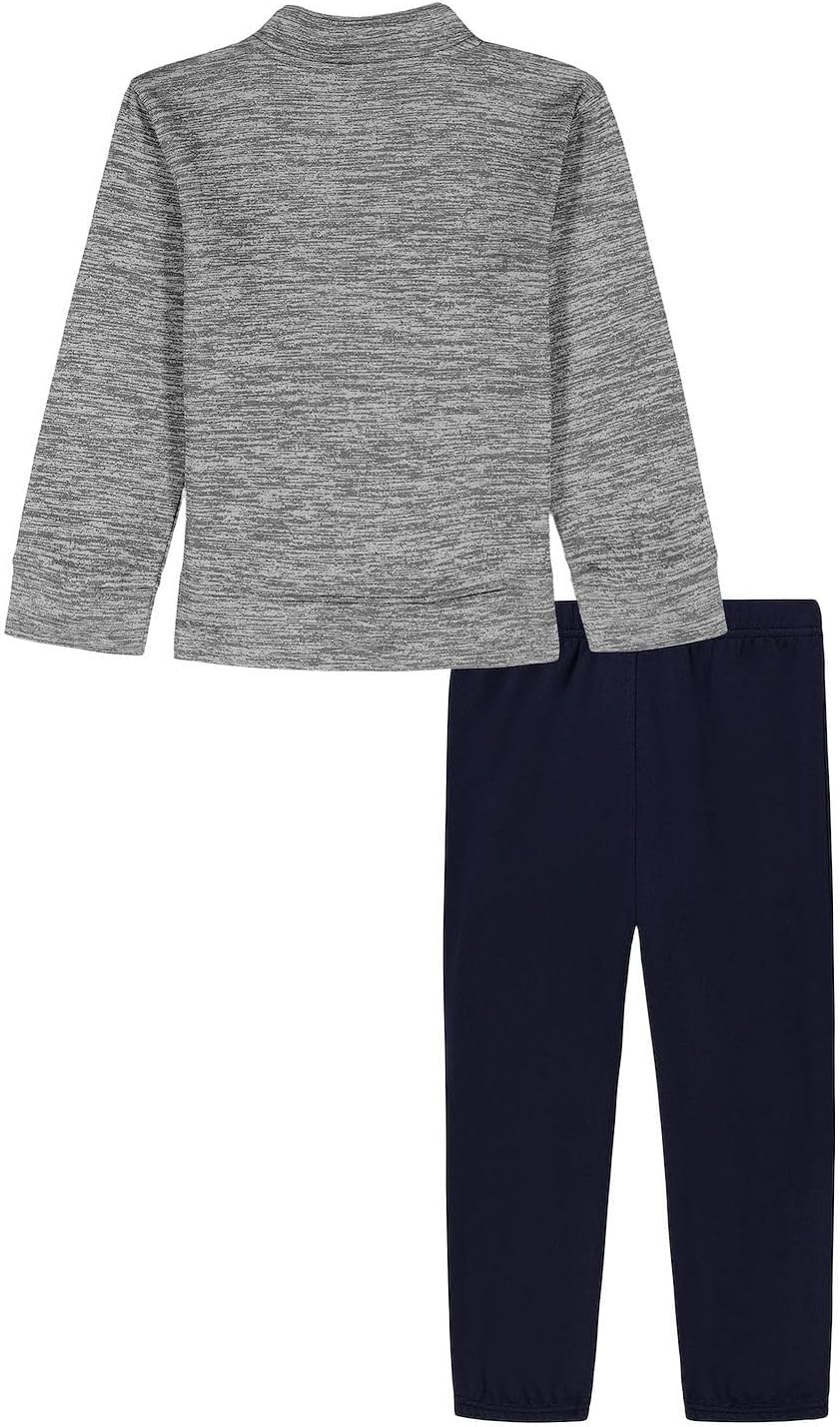 Under Armour | Toddler Boys Pique Fleece 1/4 Zip Neck Long Sleeve Pullover with Navy Tricot Joggers | Steel (Gray and Navy) Color Scheme | 2Toddler (2T)