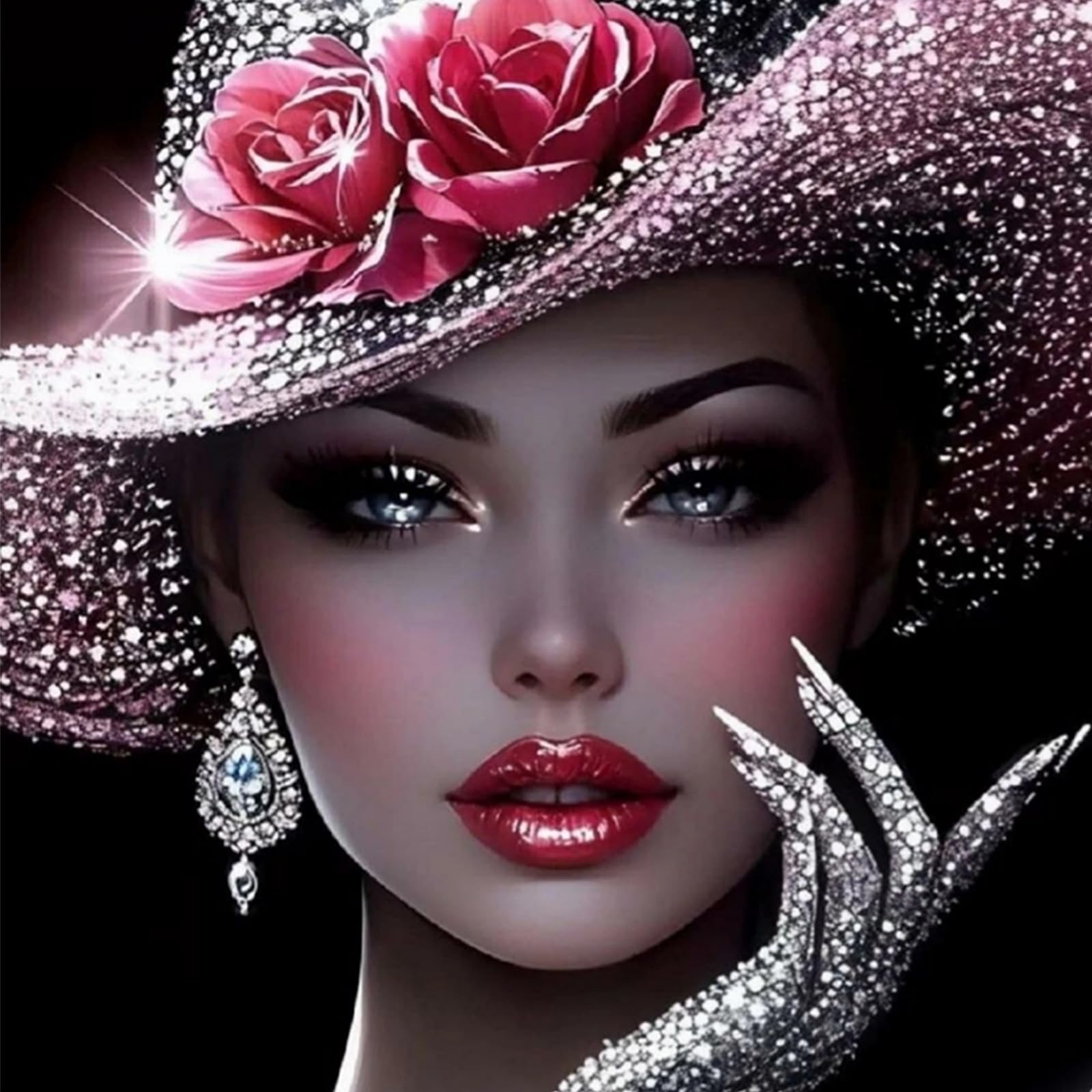 Poetrydraw Pink Spark Lady Cross Stitch Kit 11Ct 3 Strands 17.71X17.71inch Embroidery Starter Kit For Beginners, Adults & Home Decor