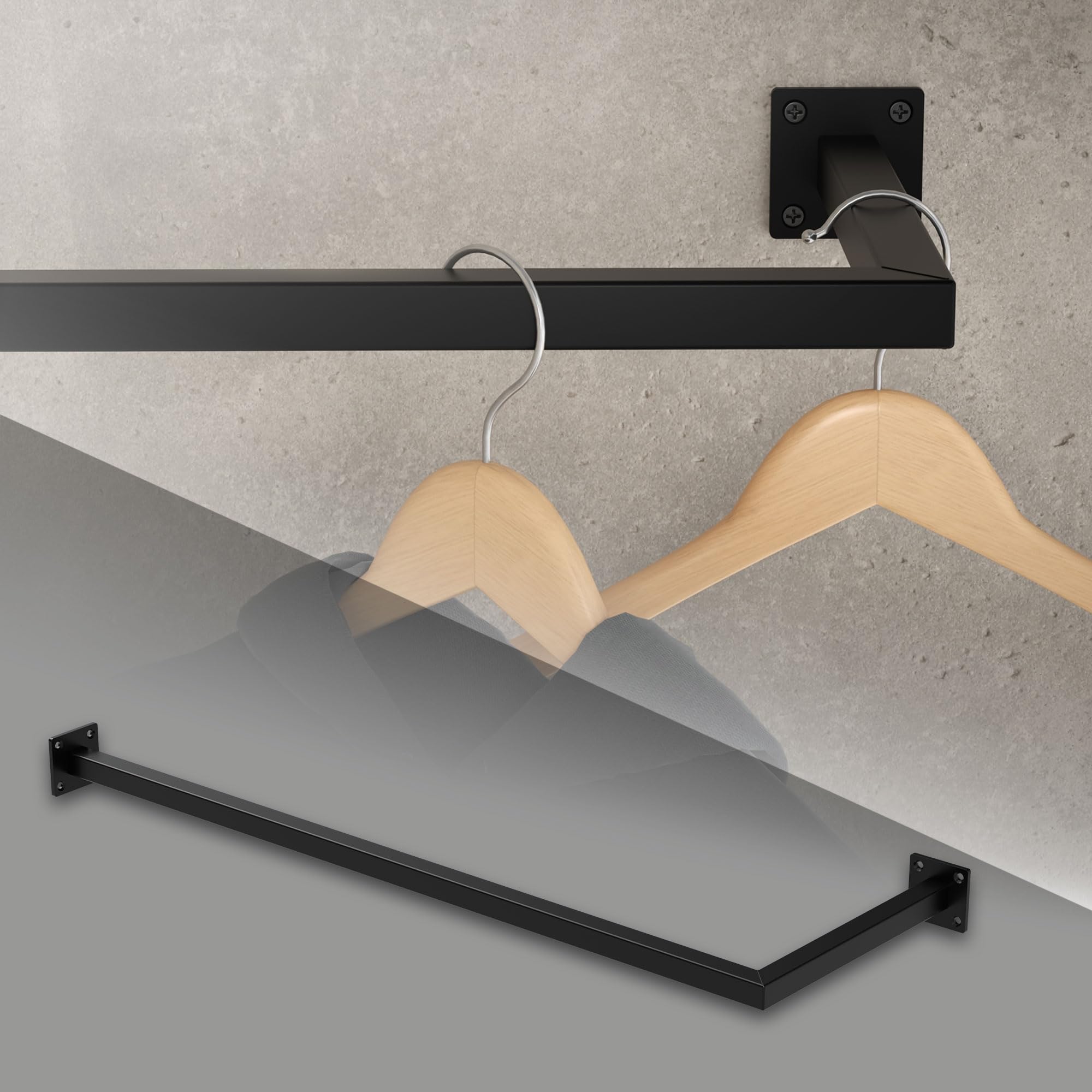 ML-Design Tringle à Vêtements D'Angle, P12 X L60 Cm, Noir, Acier Inoxydable, Tringle De Penderie