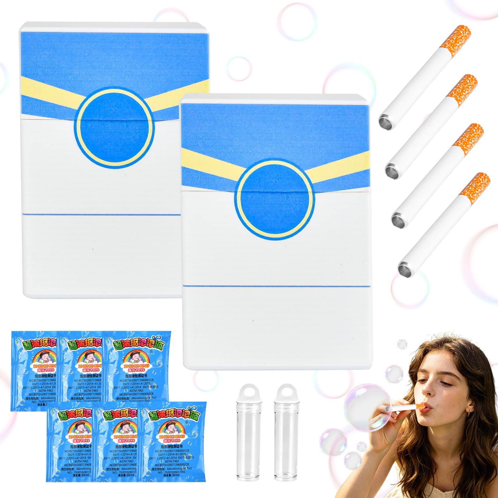 2PC Bubble Cigarettes Blowing Stress Relief Toys, Bubble Puff-Cigarettes, Cigarette Bubble Blower, Fake Realistic Mini Bubble Blower Sticks, Birthday Party Funny Gifts for Men Women