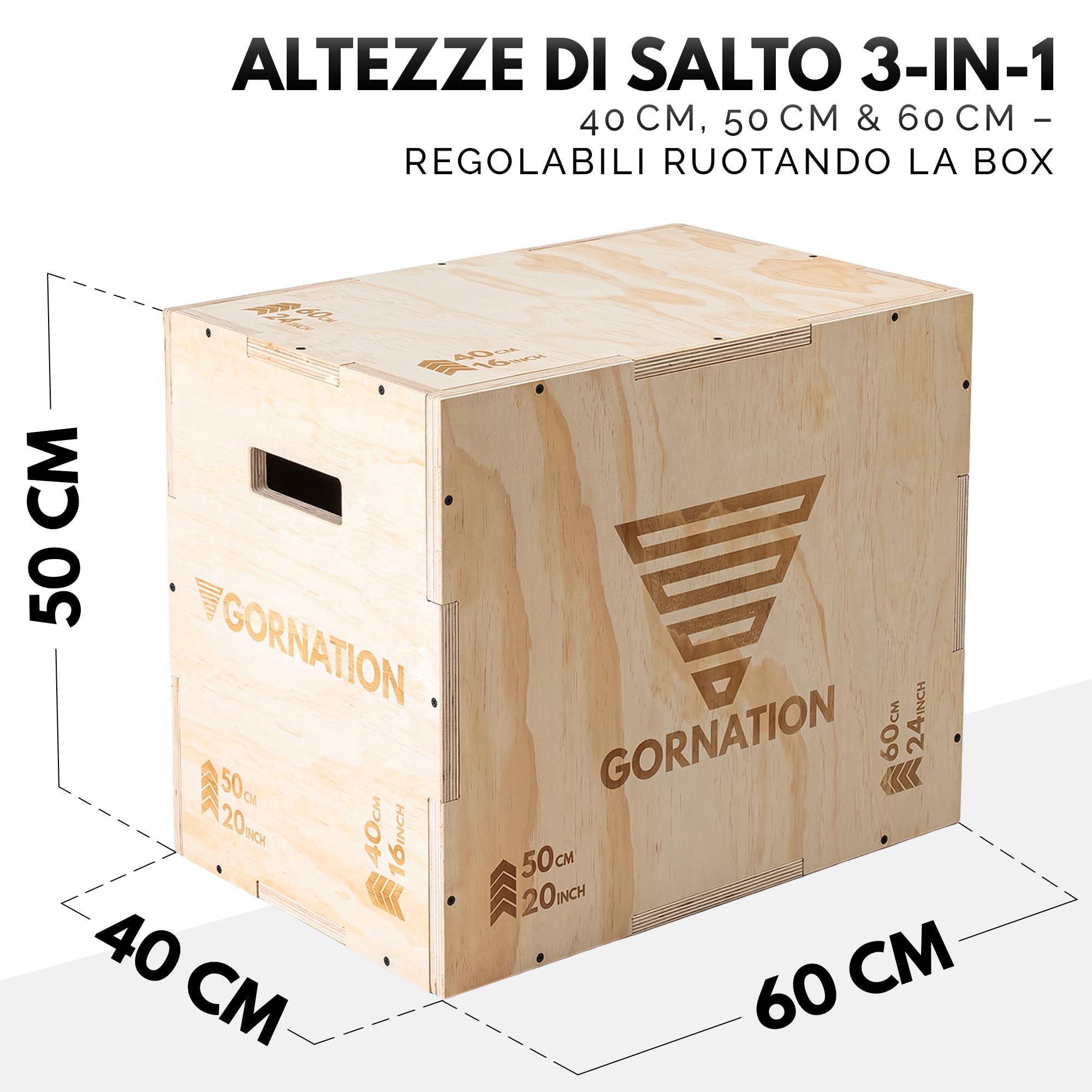 GORNATION Plyo Box 3 in 1 Legno Scatola Pliometrica per Salti Crossfit Home Gym