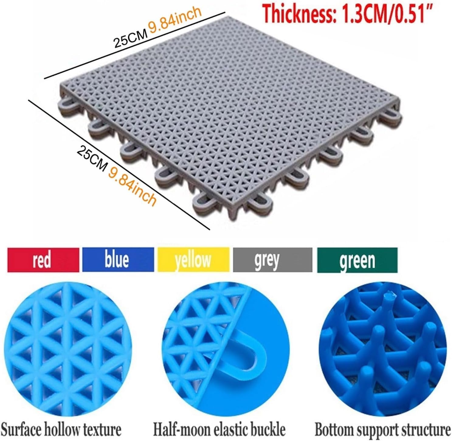 Sportowe płytki podłogowe, wygodne antypoślizgowe i trwałe maty do koszykówki na świeżym powietrzu(Grey,10PCS)