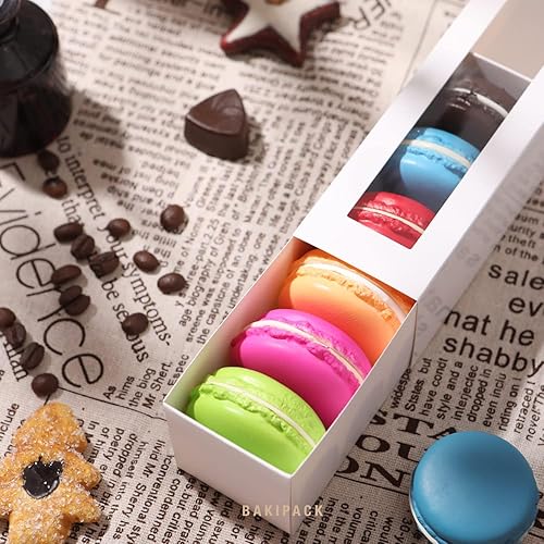 Miniatura 4 de BAKIPACK 25 cajas de macarons para 6 macarons, cajas de macarons blancas con medida interior 7.3" x 1.9" x 1.9", cajas de regalo de macarons con