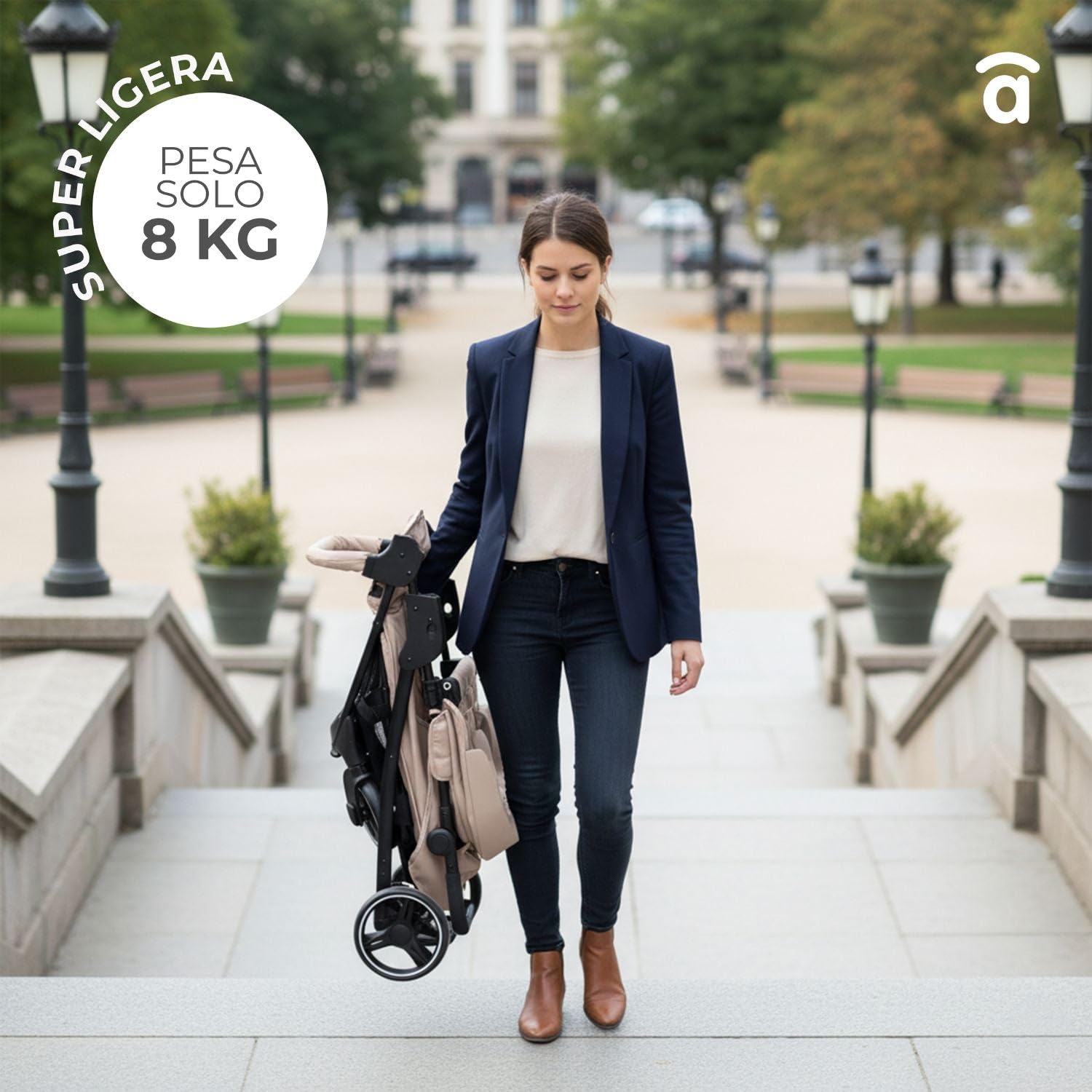 Asalvo AMÉRICA 3 Silla de Paseo, Carrito bebé, Carro para bebés, Confortable, Ultraligera, Segura, Capota con Ventana y Freno Trasero, Manejable, Plegado compacto, Carga Máxima 24 kg, Beige