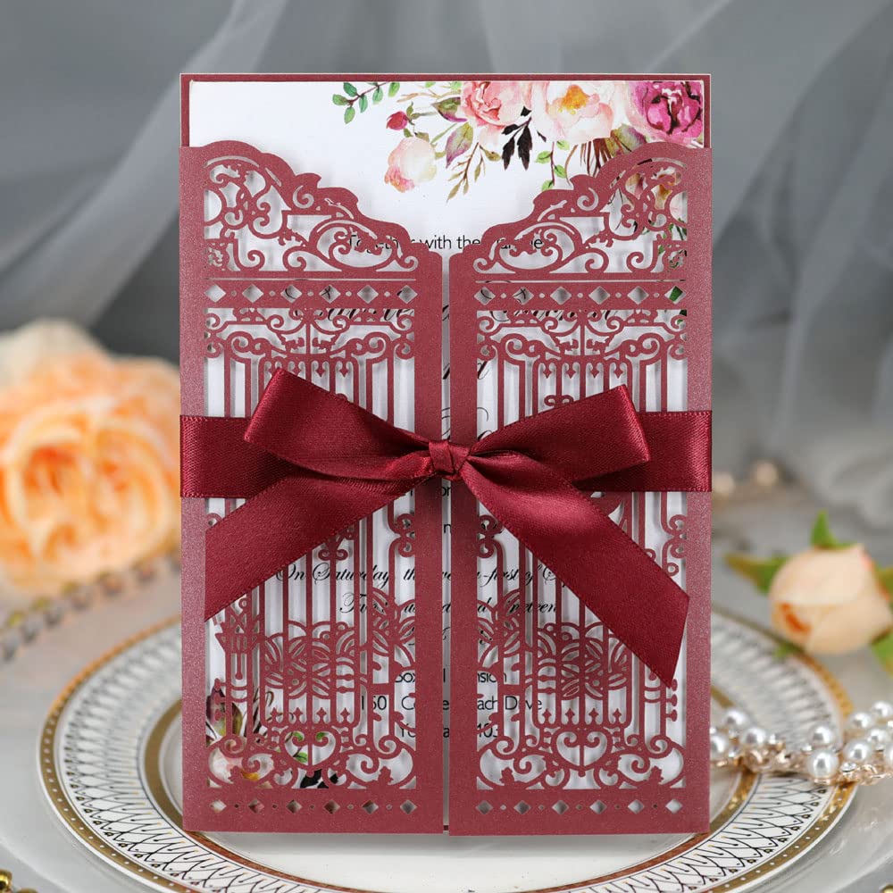 UMIMO Laser Cut Invitations 50 Packs Lace Favor Laser Cut Wedding Invitations Card Kit With Blank Printable Paper And Envelopes For Wedding,Birthday Parties,Baby Shower