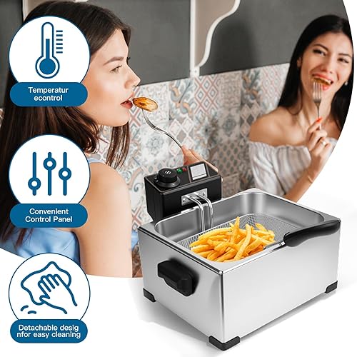 Miniatura 7 de Freidora grande de 5 litros con cesta para uso doméstico, freidora eléctrica con 3 cestas de freír, control de temperatura ajustable, freidora de