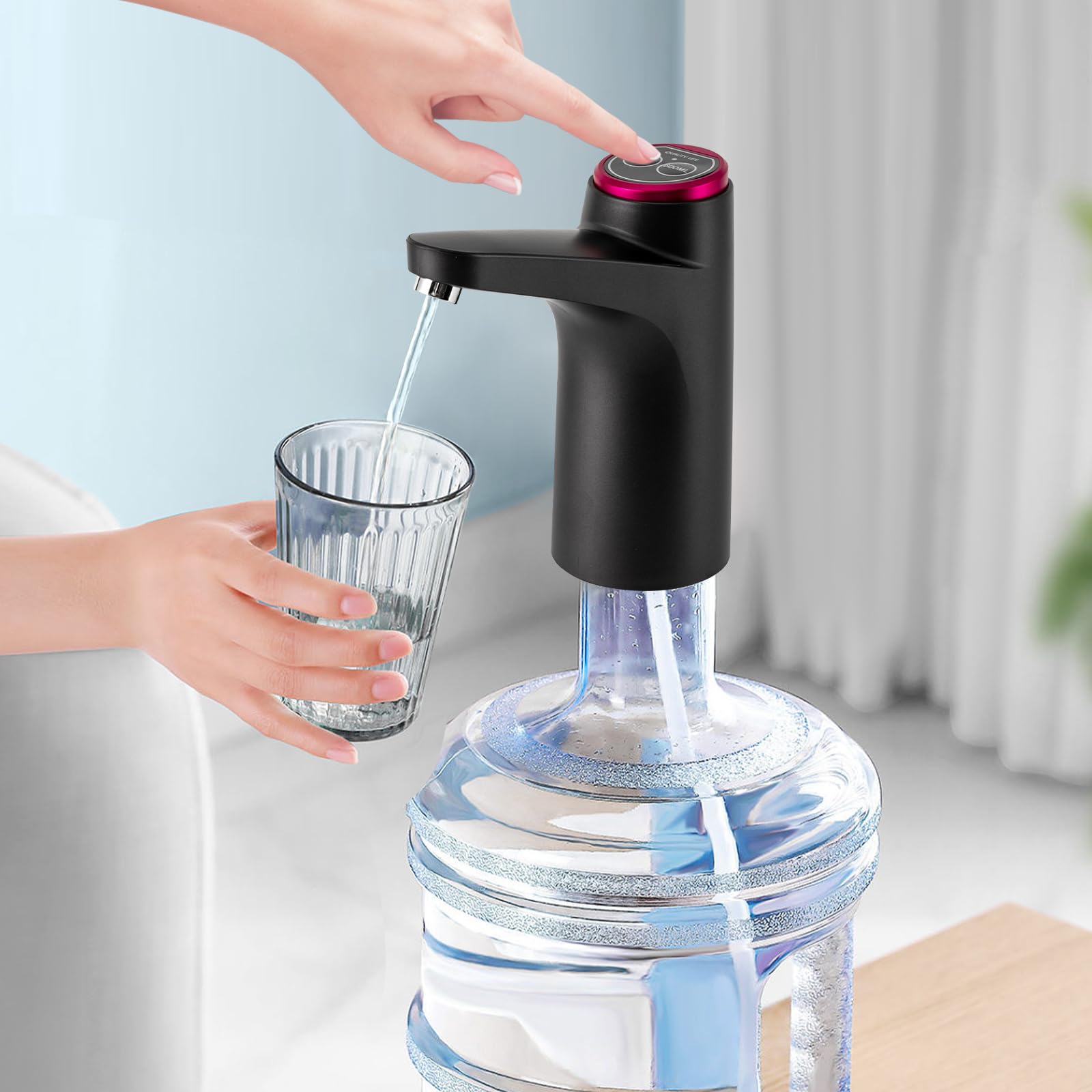 Pompe électrique distributeur d'eau pour bouteille d'eau | Distributeur d'eau pour la maison, le bureau, la cuisine, le camping, fonction de charge USB, compatible avec différents types de seaux (noir
