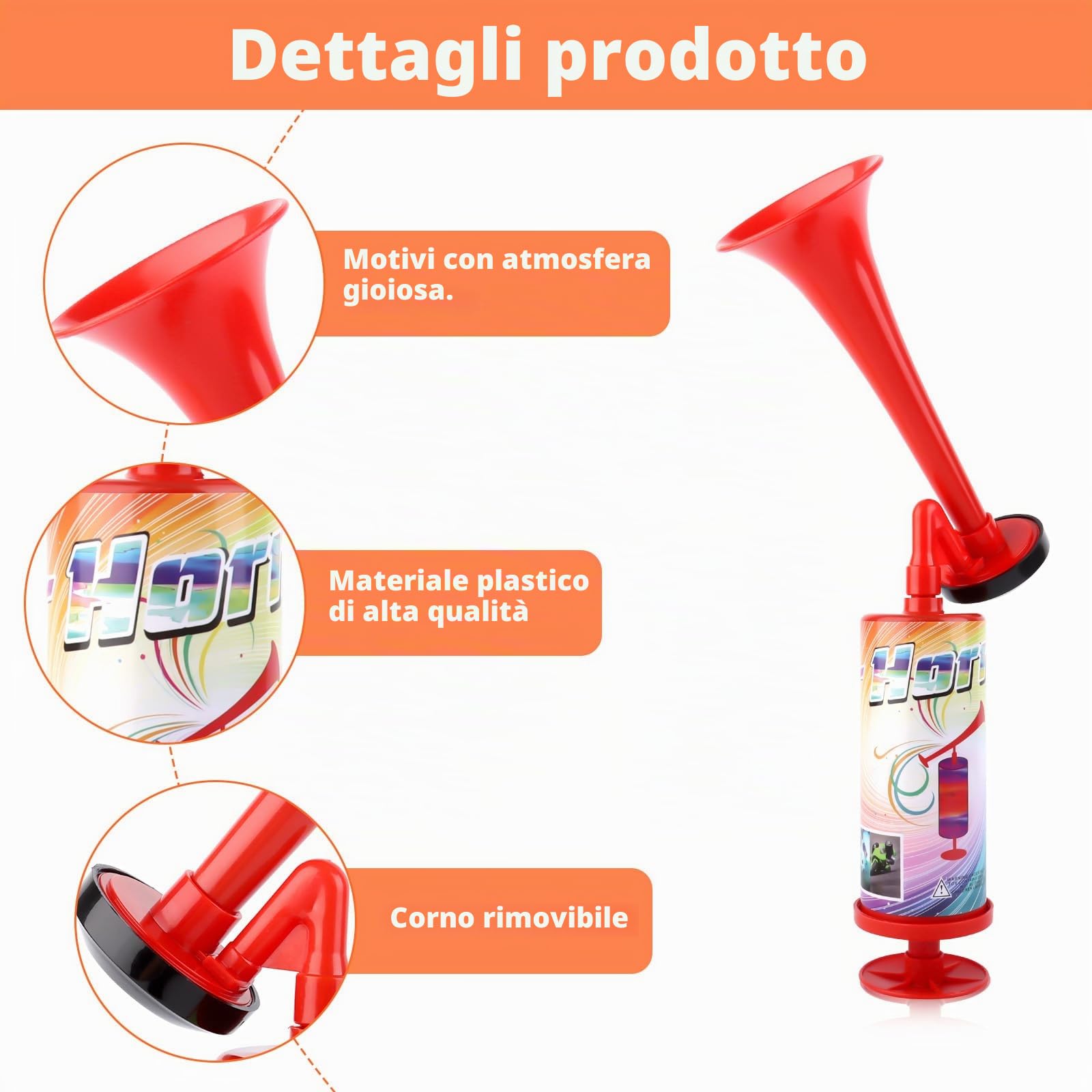 Tromba da Stadio, Mini Tromba ad Aria con Pompa a Mano, Manuale per Tromba da Tifoso per Feste, Partite di Calcio, Eventi Sportivi Rosso