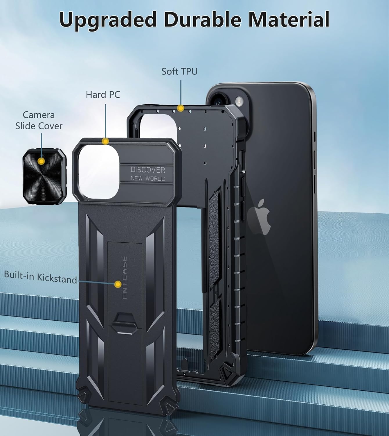FNTCASE for iPhone 15 Plus Case: for iPhone 14 Plus Phone Case with Kickstand | Rugged Military Grade Drop Proof Protection Hard Heavy Duty Protective Sturdy Cover Black - Image 7